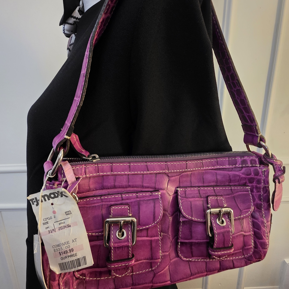 Dooney & Bourke Fuchsia Croc Embossed Leather Shoulder Bag NWT